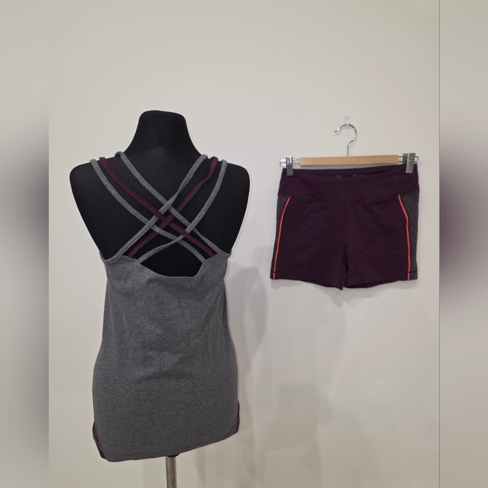 Athletic Works Gray and Purple Matching Set with Crisscross Back